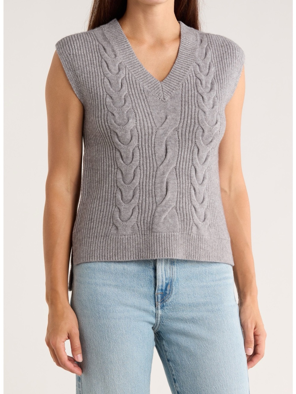 Cyrus White Cable Knit V-Neck Sweater Vest